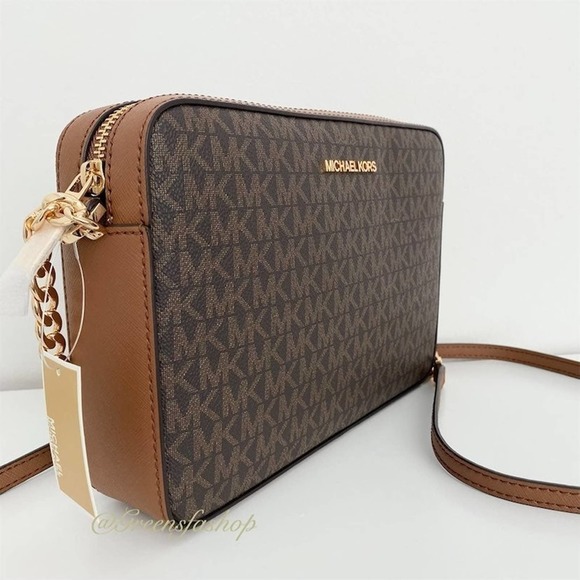 Michael Kors purse Jet Set Travel Item Crossbody bag brownn signature - Picture 2 of 8